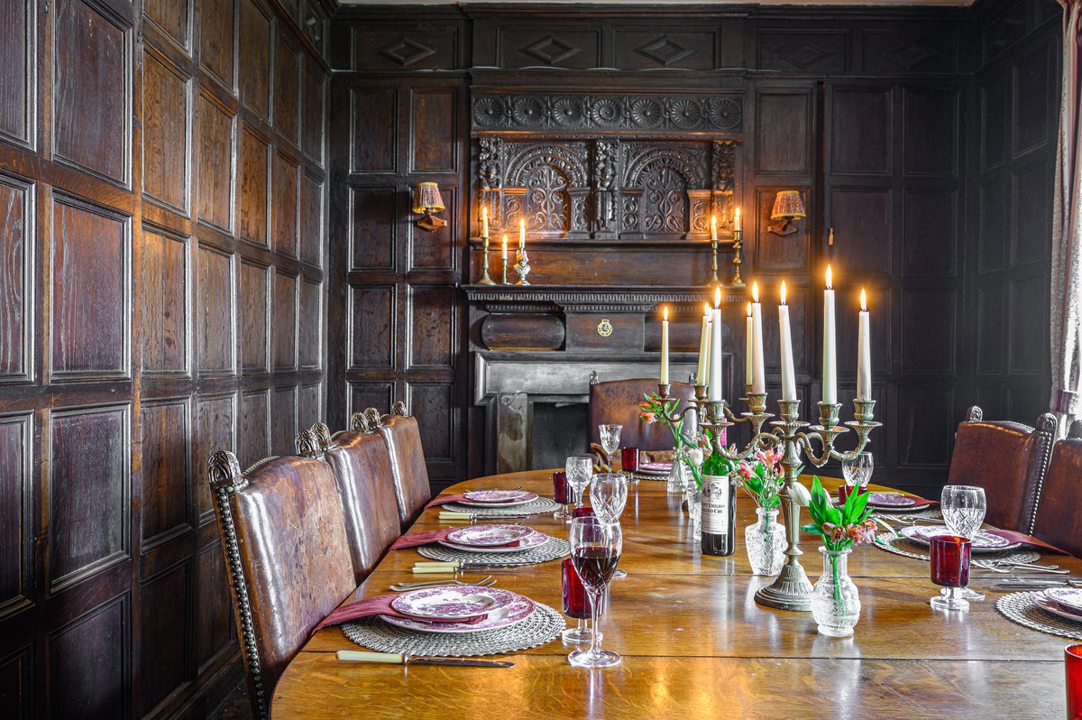 Dining room for group meals in manor house sleeps 18