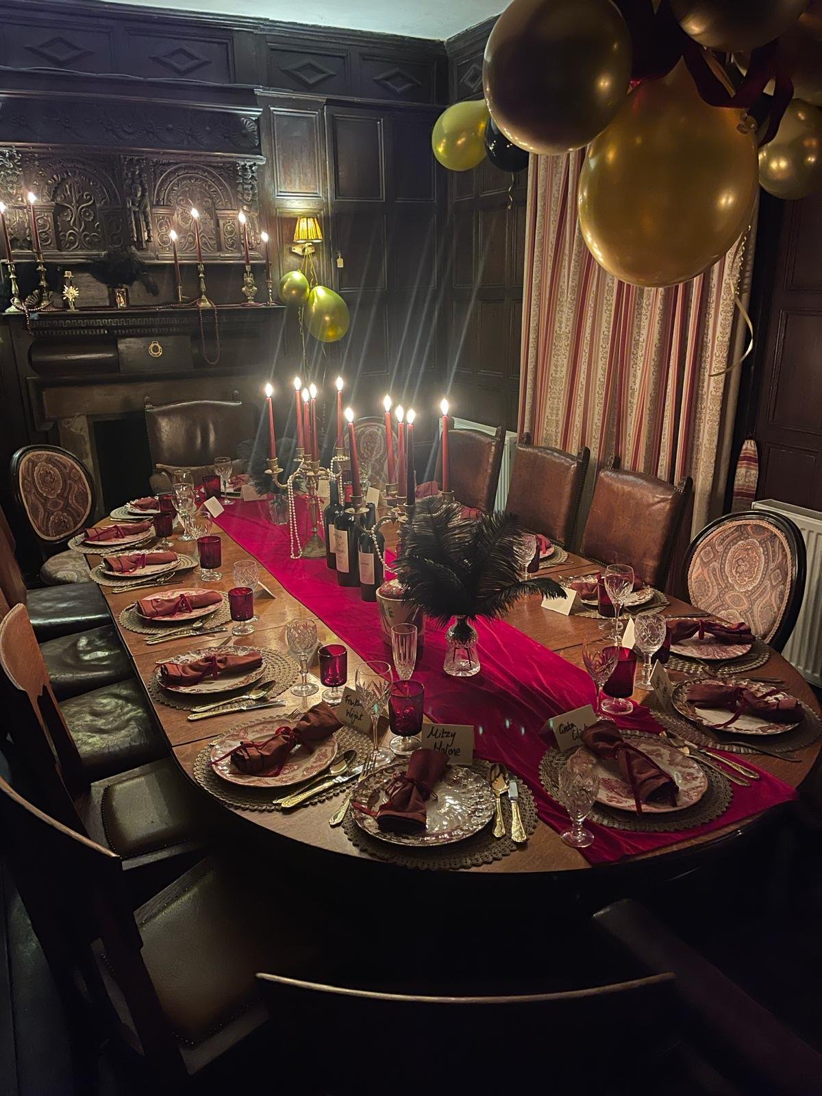 Dining room set for celebration in family reunion venue