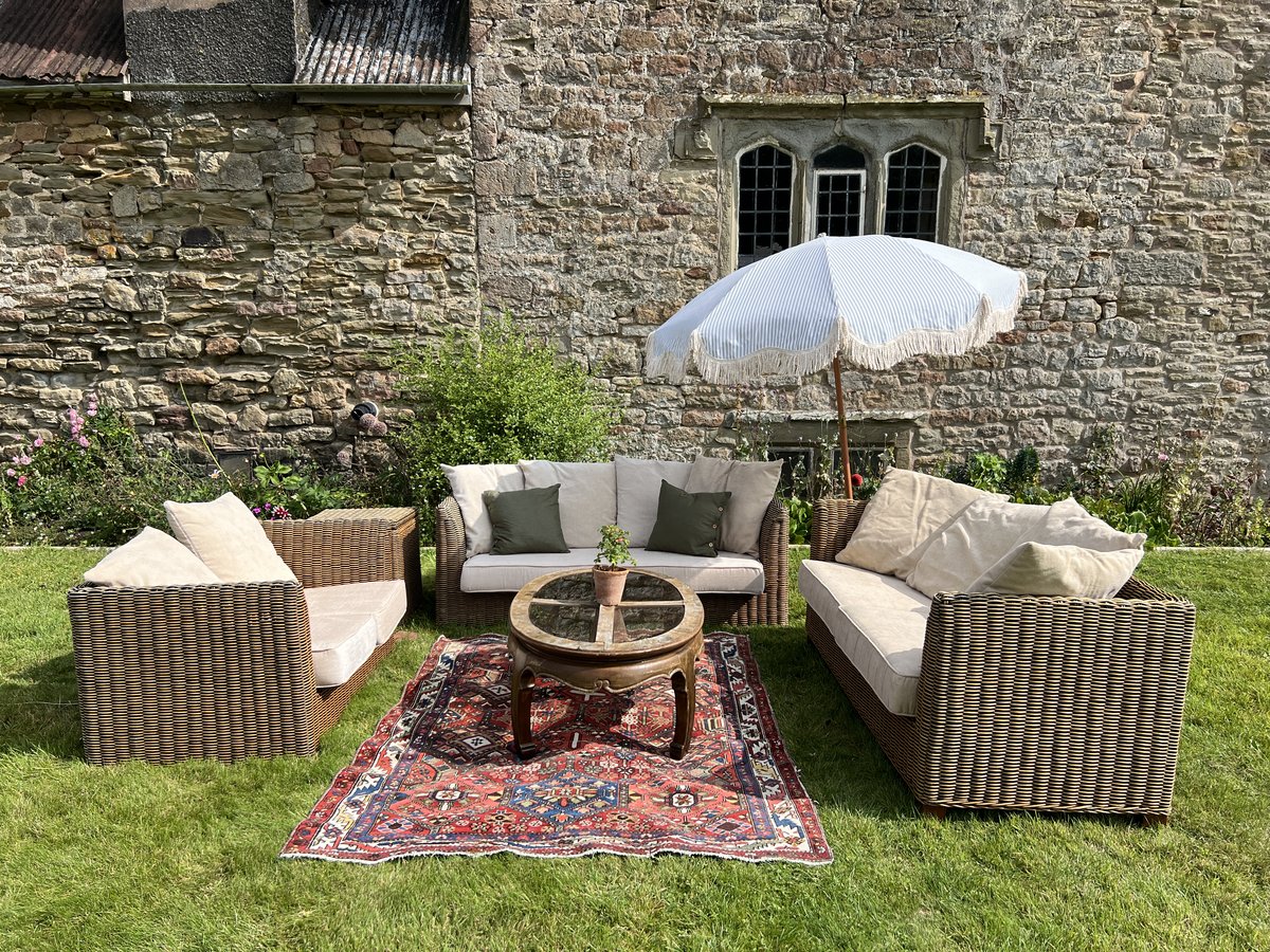 Outdoor seating in extensive gardens of Forest of Dean rental