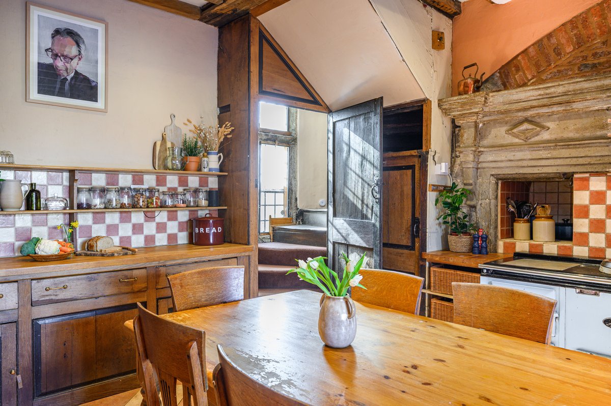 Spacious kitchen in large group accommodation with hot tub